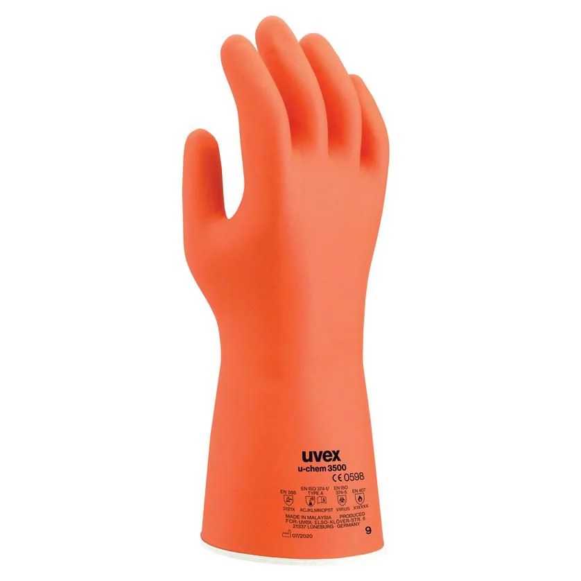 Chemical Protection uvex u-chem 60188 EN ISO 374-1:2016 / Type A (ACJKLMNOPST) EN ISO 374-5:2016 VIRUS EN388 (3121X) EN407 (X1XXXX) PPE Safety Gloves