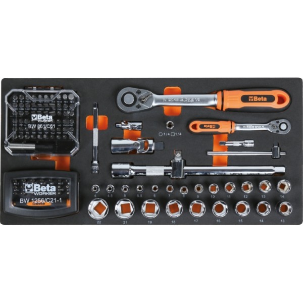Beta Tools BW 2200E/21 Portable tool chest with assortment of 159 tools, integrated soft foam tray. Wrenches, pliers, nippers, knives