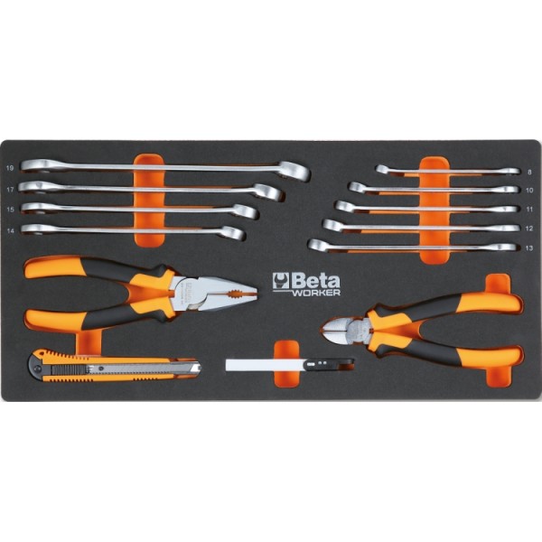 Beta Tools BW 2200E/21 Portable tool chest with assortment of 159 tools, integrated soft foam tray. Wrenches, pliers, nippers, knives