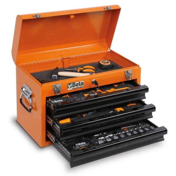 Beta Tools BW 2200E/21 Portable tool chest with assortment of 159 tools, integrated soft foam tray. Wrenches, pliers, nippers, knives