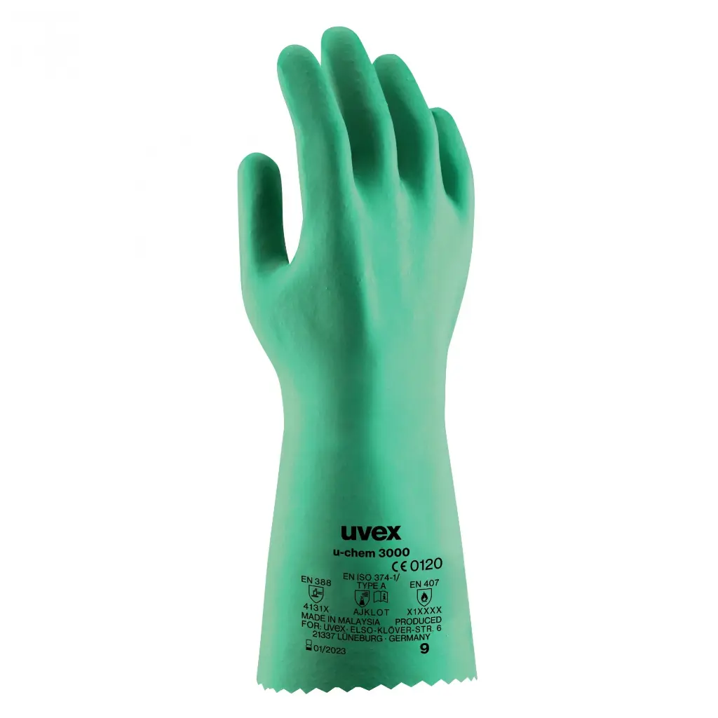 uvex Chemical Protection u-chem 3000 60961 EN ISO 374-1:2016/Type A (AJKLOT) EN388 (4131X) EN407: (X1XXXX)35 PPE Safety Gloves