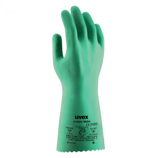 [u-chem 3000] uvex Chemical Protection u-chem 3000 60961 EN ISO 374-1:2016/Type A (AJKLOT) EN388 (4131X) EN407: (X1XXXX)35 PPE Safety Gloves