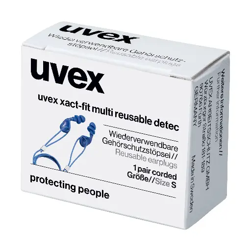 [xact-fit reusable detectable 2224029/30] uvex xact-fit detec reusable corded earplugs size S in mini box (cardboard) Extremely easy fitting. PPE Hearing Protection