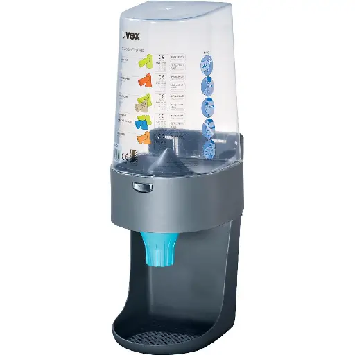 [dispenser one 2 click] uvex earplug "one 2 click" dispenser Holds 600 pairs of earplugs (for dispensing uncorded plugs). Simple click mechanism prevents over supply of plugs